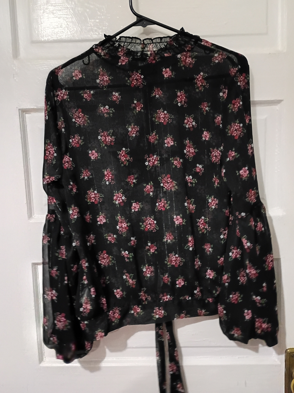 Maurices Black Sheer Blouse with Pink Floral Print Small